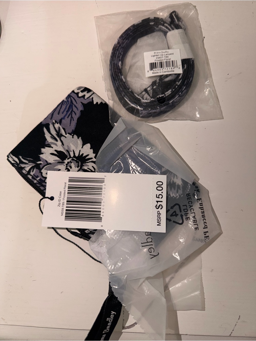Vera Bradley Black and Purple Floral Wristlet with Lanyard $15